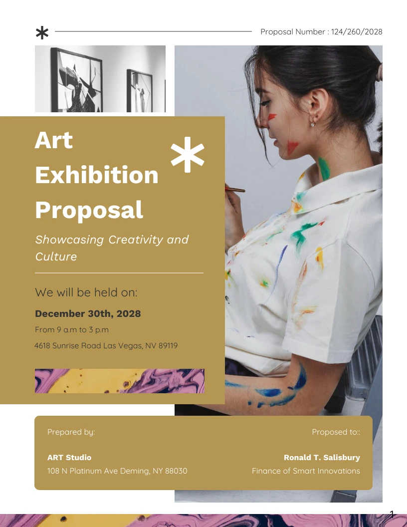 Golden Rod Art Exhibition Event Proposal Template - Venngage