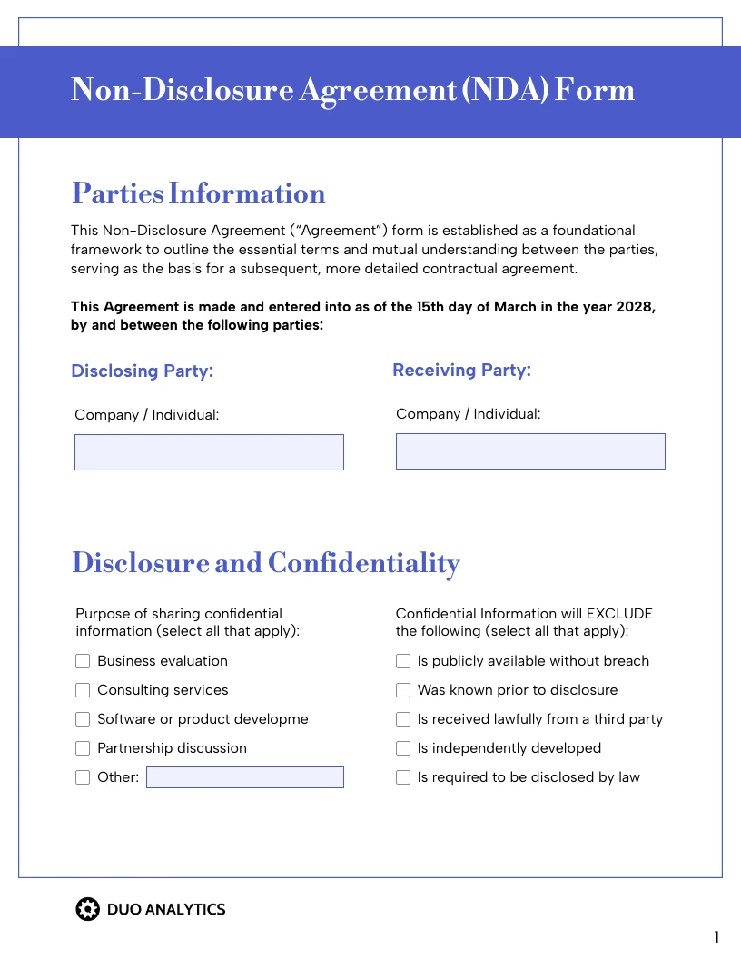 NDA Form Template - Venngage