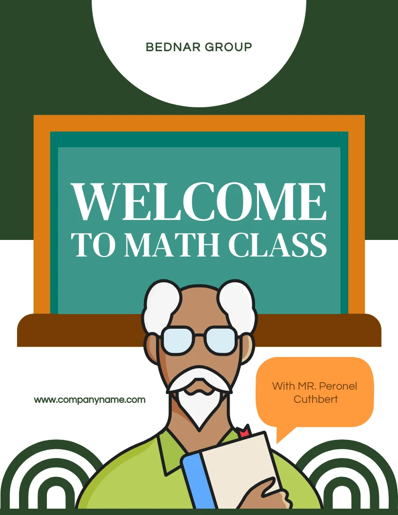 Dark Green And White Simple Illustration Welcome To Math Class Poster ...