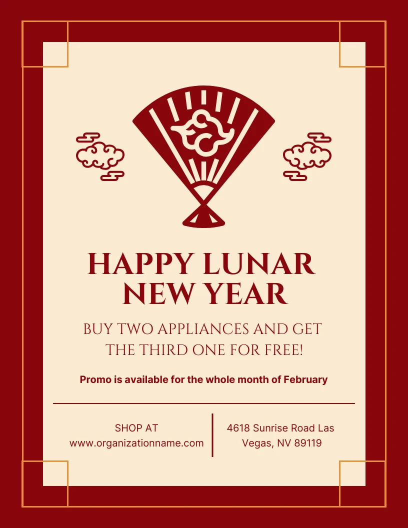 Manifesto di vendita del nuovo anno cinese classico rosso e beige
