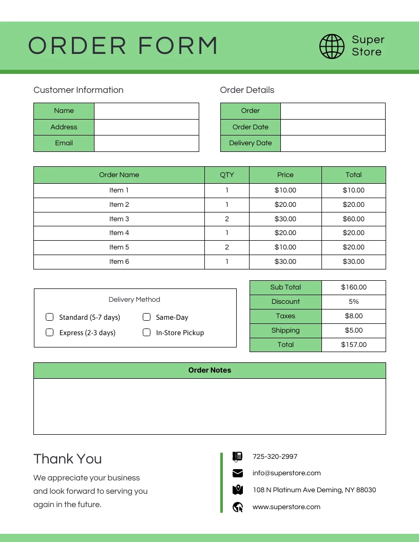 Green Ecommerce Form Template - Venngage