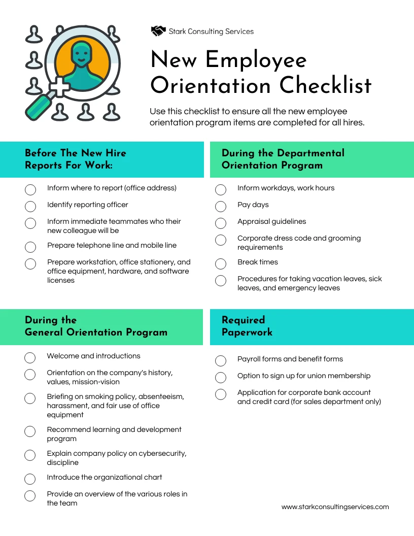 New Staff Orientation Checklist - Venngage