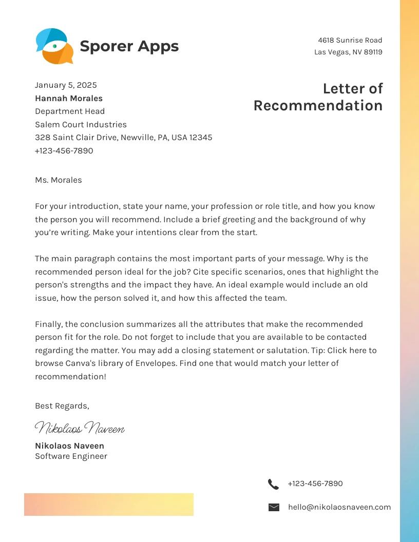 Yellow Gradient Modern Professional Recommendation Letters - Venngage