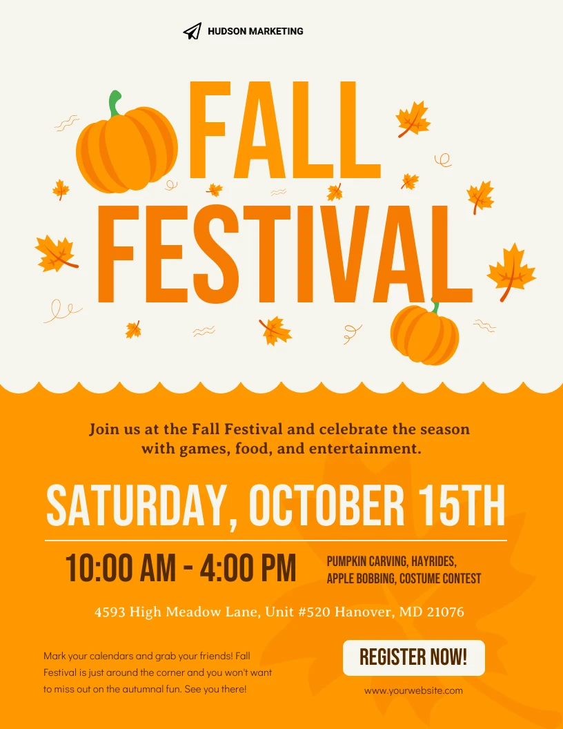 Orange Fall Festival Poster Template - Venngage