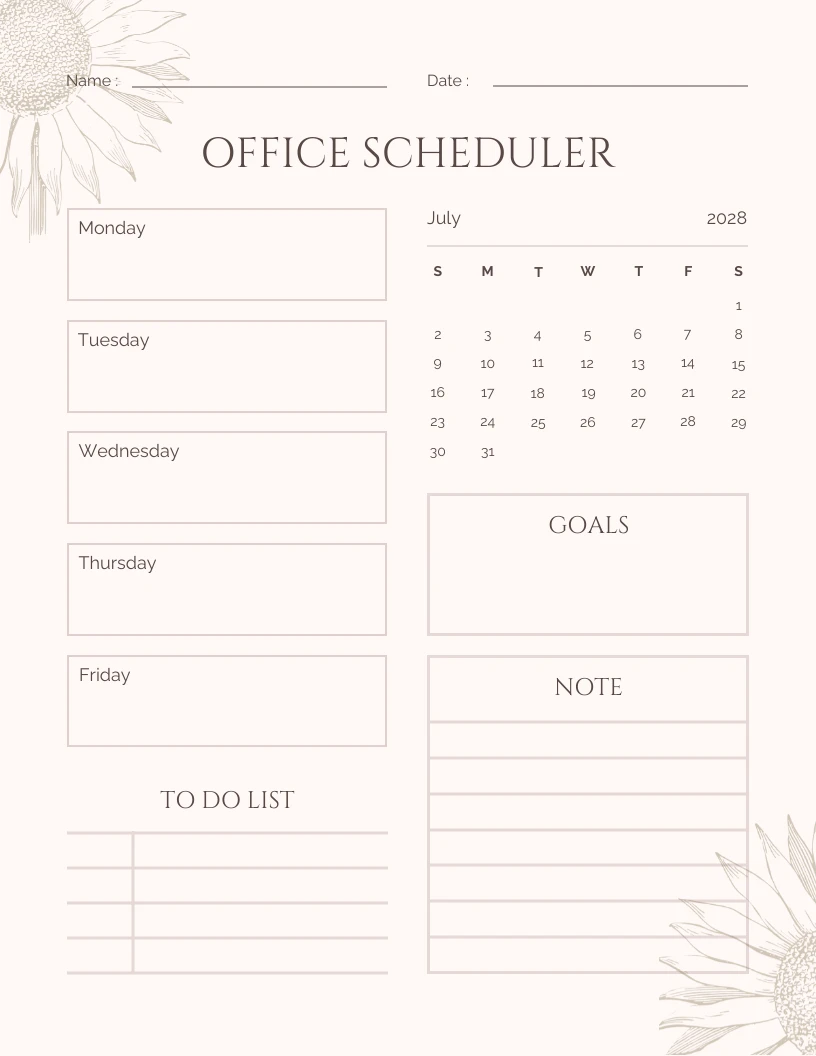 Beige Minimalist Office Scheduler Template - Venngage