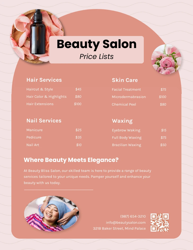 Pink Peach Beauty Salon Price List Template Venngage