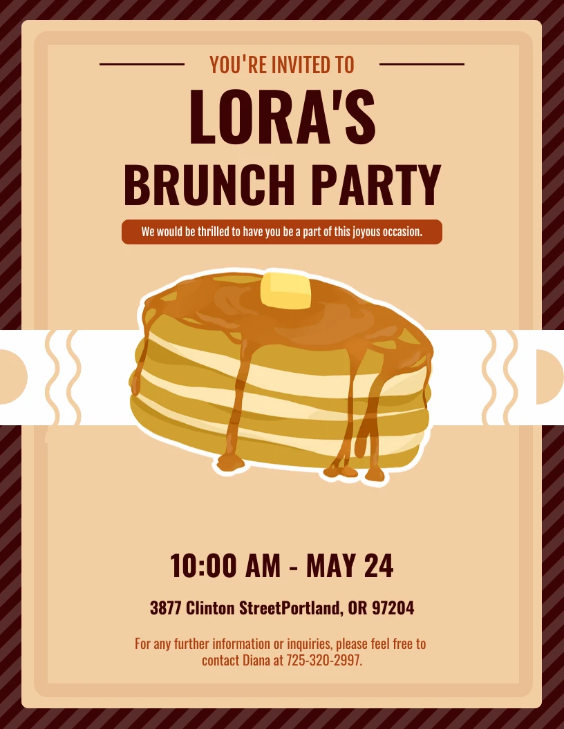 Brown Cheerful Playful Illustration Pancake Brunch Party Invitation Venngage