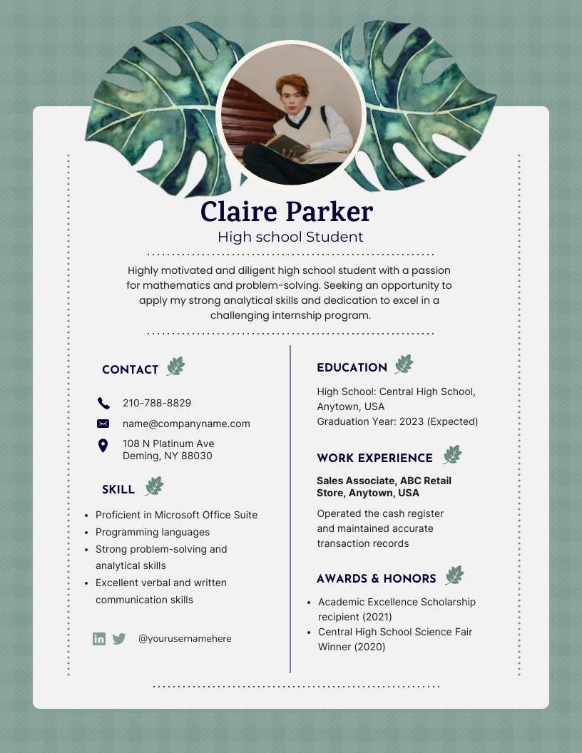 Green Leaf High School Resume Template Venngage