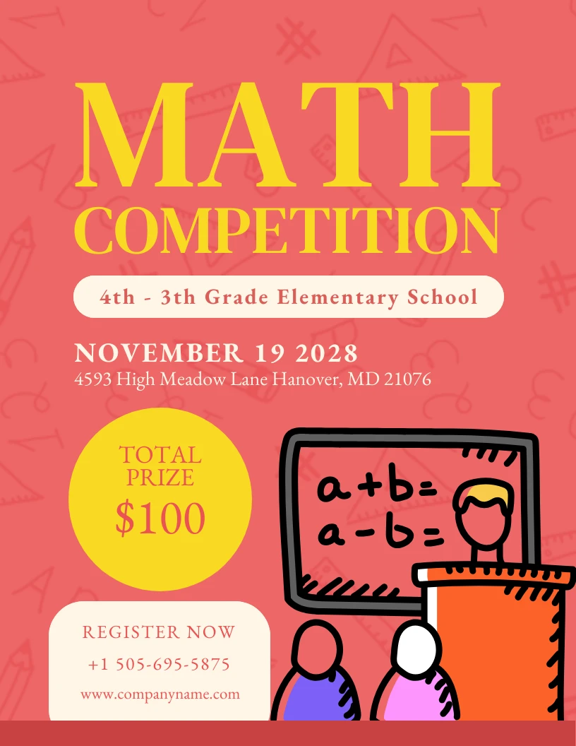 Pink And Yellow Simple Illustration Pattern Math Competition Poster ...