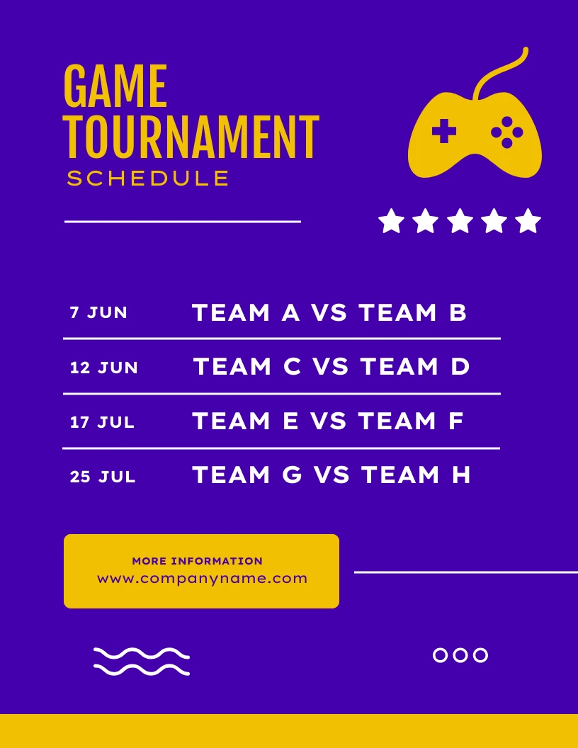 Blue And Yellow Clean Game Tournament Schedule Template - Venngage