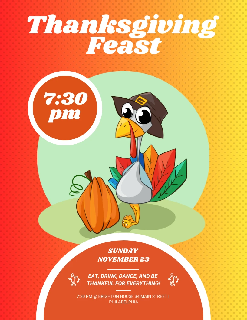 Illustrative Thanksgiving Feast Poster - Venngage