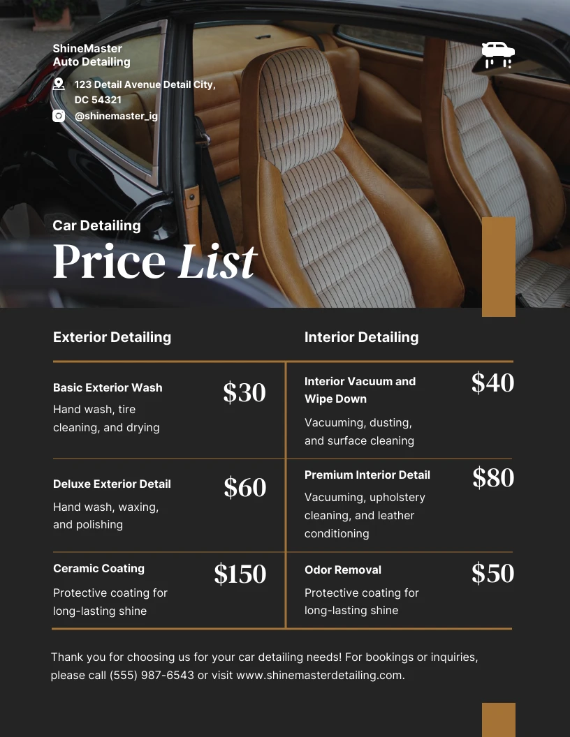 Mine Shaft Car Detailing Price List Template Venngage