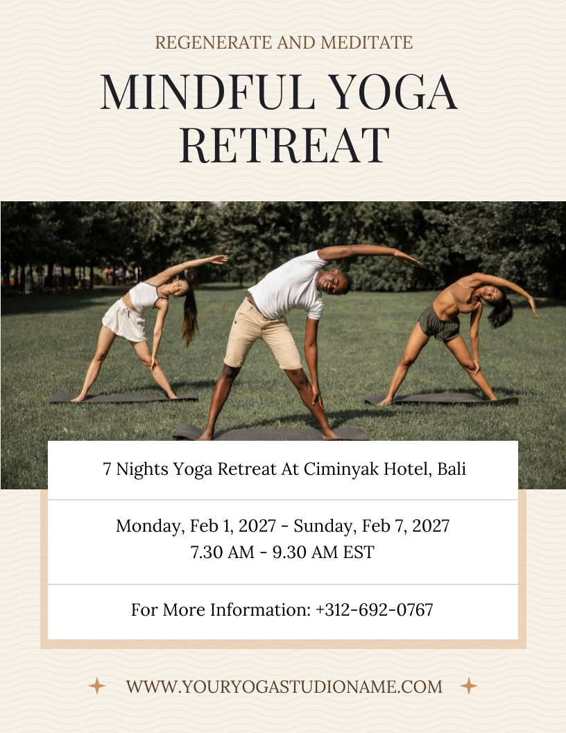 Mindful Yoga Retreat Flyer Design Template Venngage