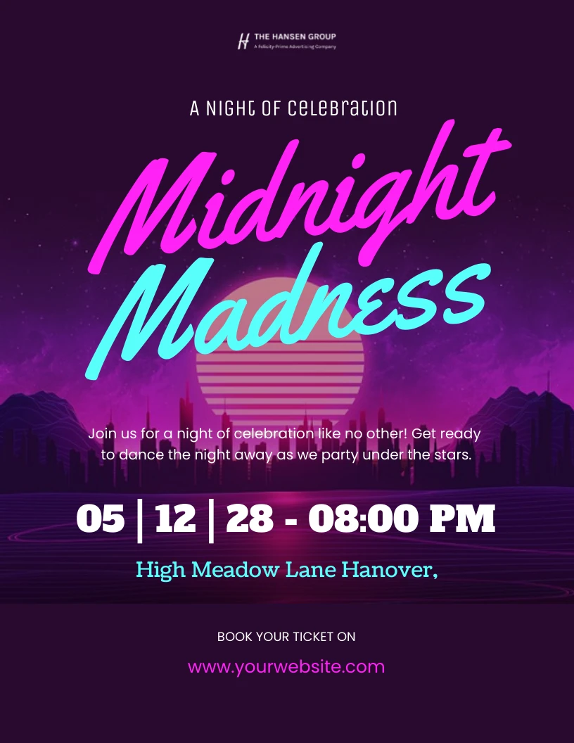 Pink Purple Cyberpunk Midnight Madness Party Poster Venngage