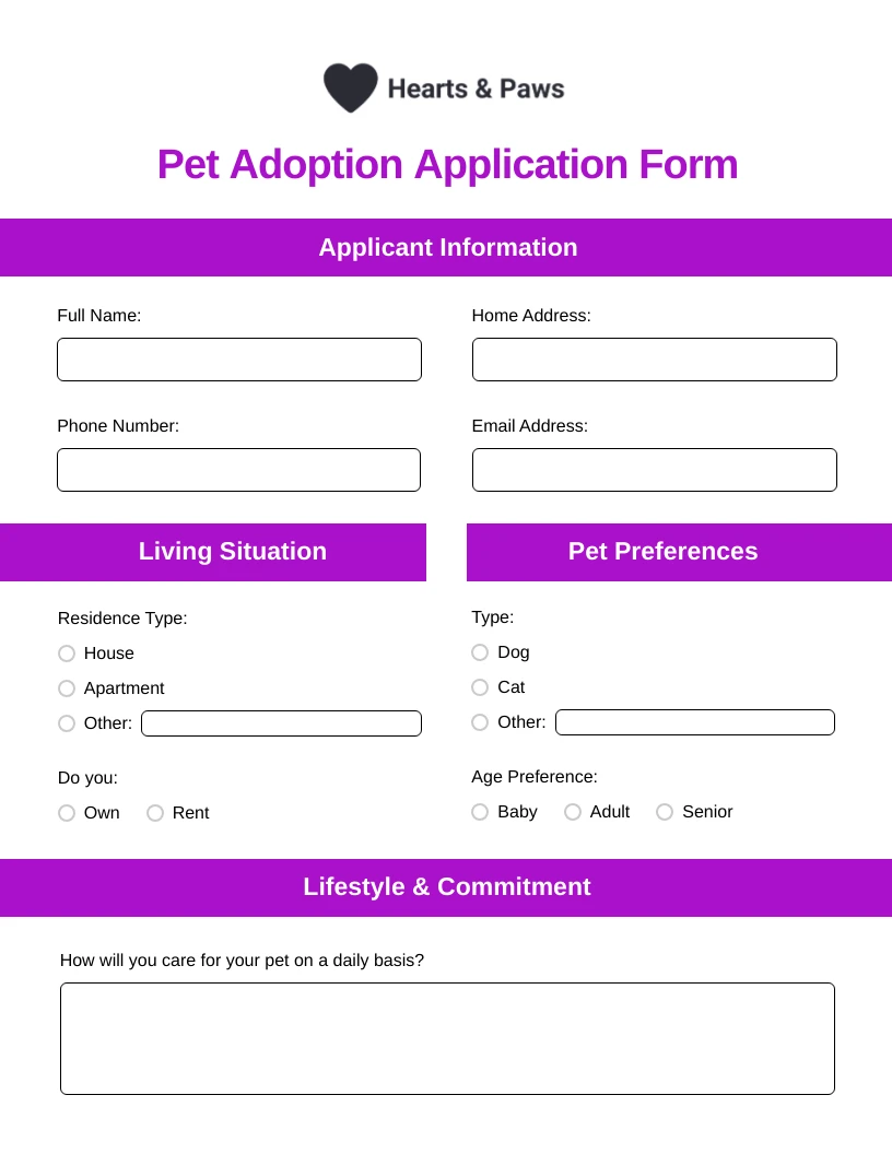 Pet Service Request Form Template - Venngage
