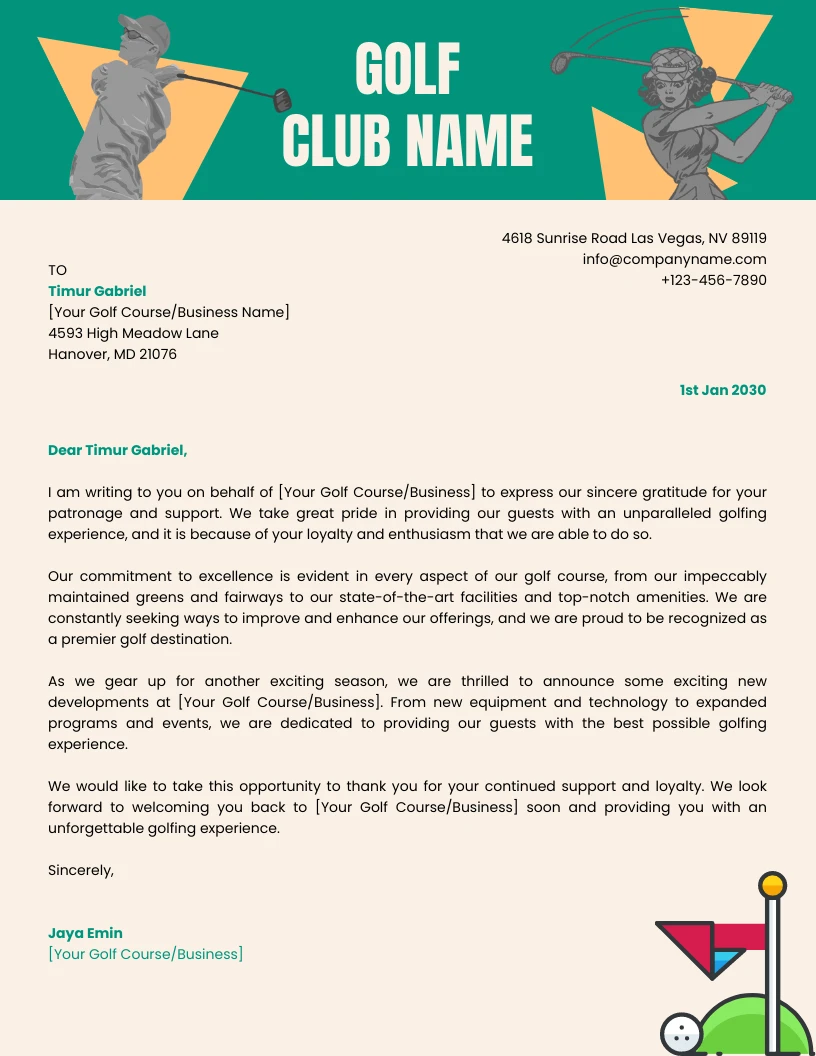 Beige And Green Classic Vintage Business Golf Club Letterhead - Venngage