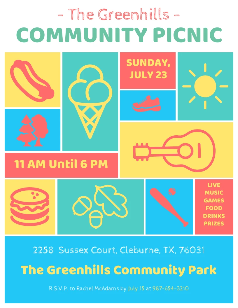 Vibrant Community Picnic Event Poster Venngage