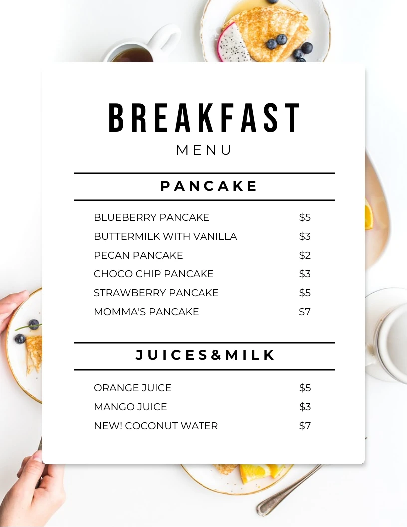 Modèles de menus de petit déjeuner gratuits