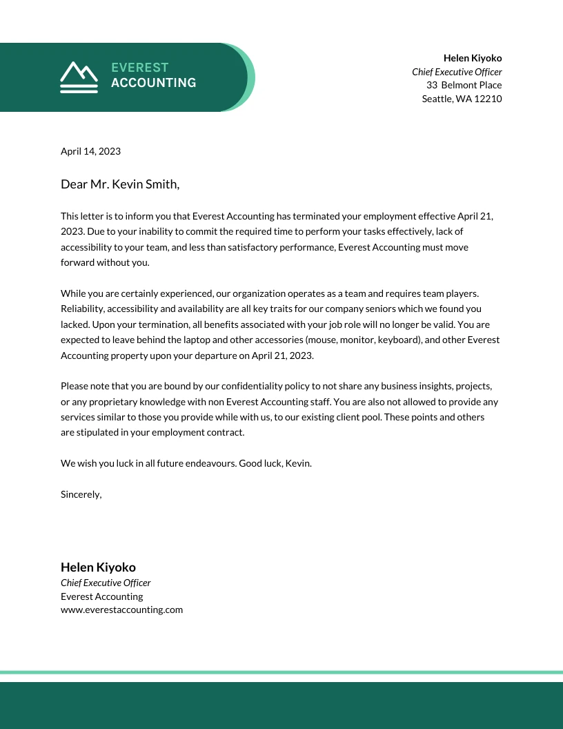 Business Accounting Termination Letter - Venngage