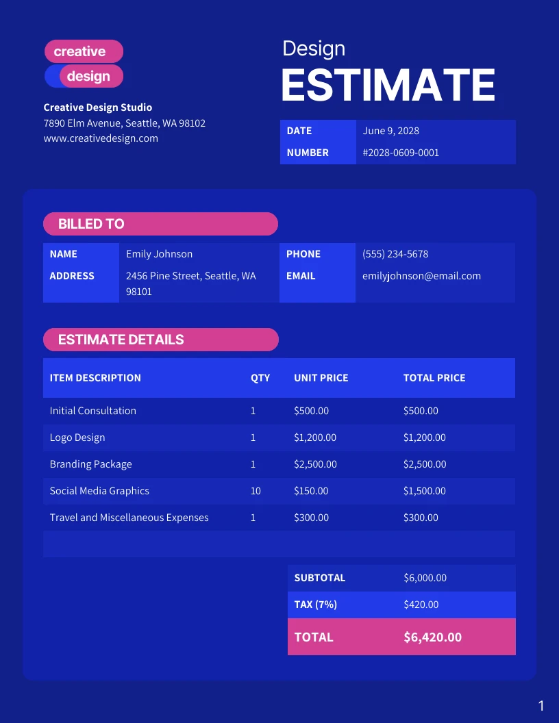 Design Estimate Template - Venngage
