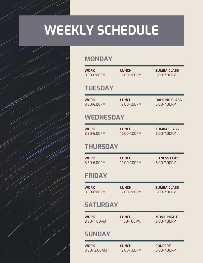 Dark Blue Modern Space Anime Weekly Schedule Template - Venngage