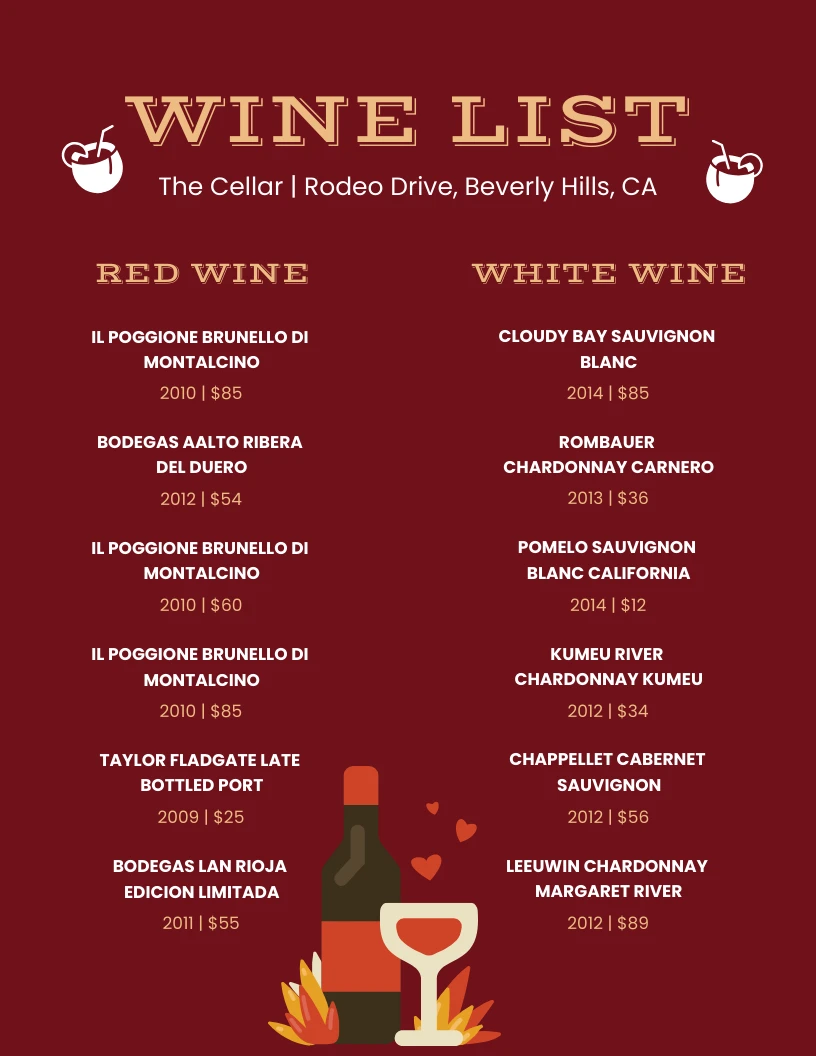 Red And Yellow Classic Simple Wine Menu Venngage