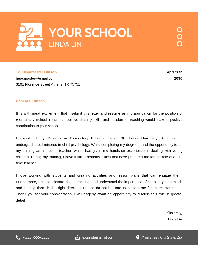 Orange And Dark Green Minimalist Business Teacher Letterhead - Venngage