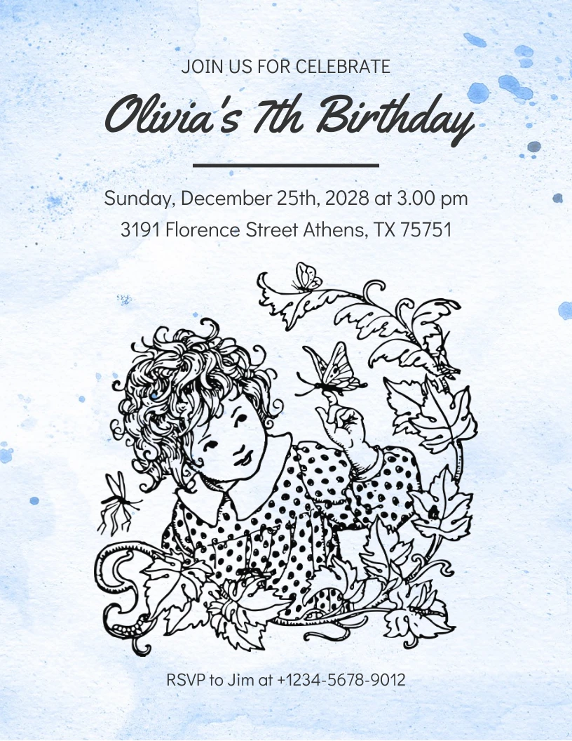 Blue Watercolor Classic Butterfly Birthday Invitation Venngage