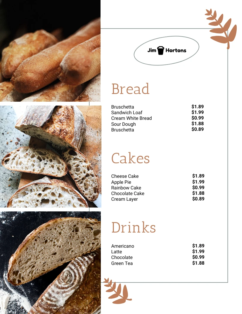 White Bakery Menu - Venngage