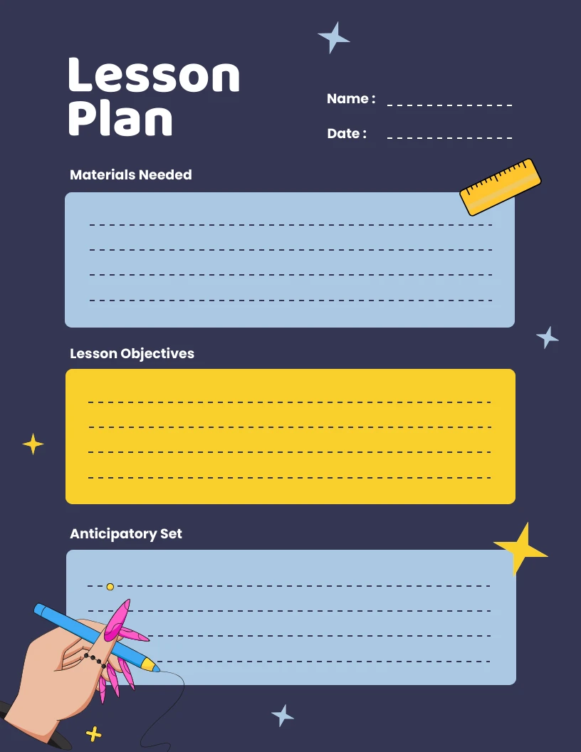 Blue Yellow Lesson Plan Template - Venngage