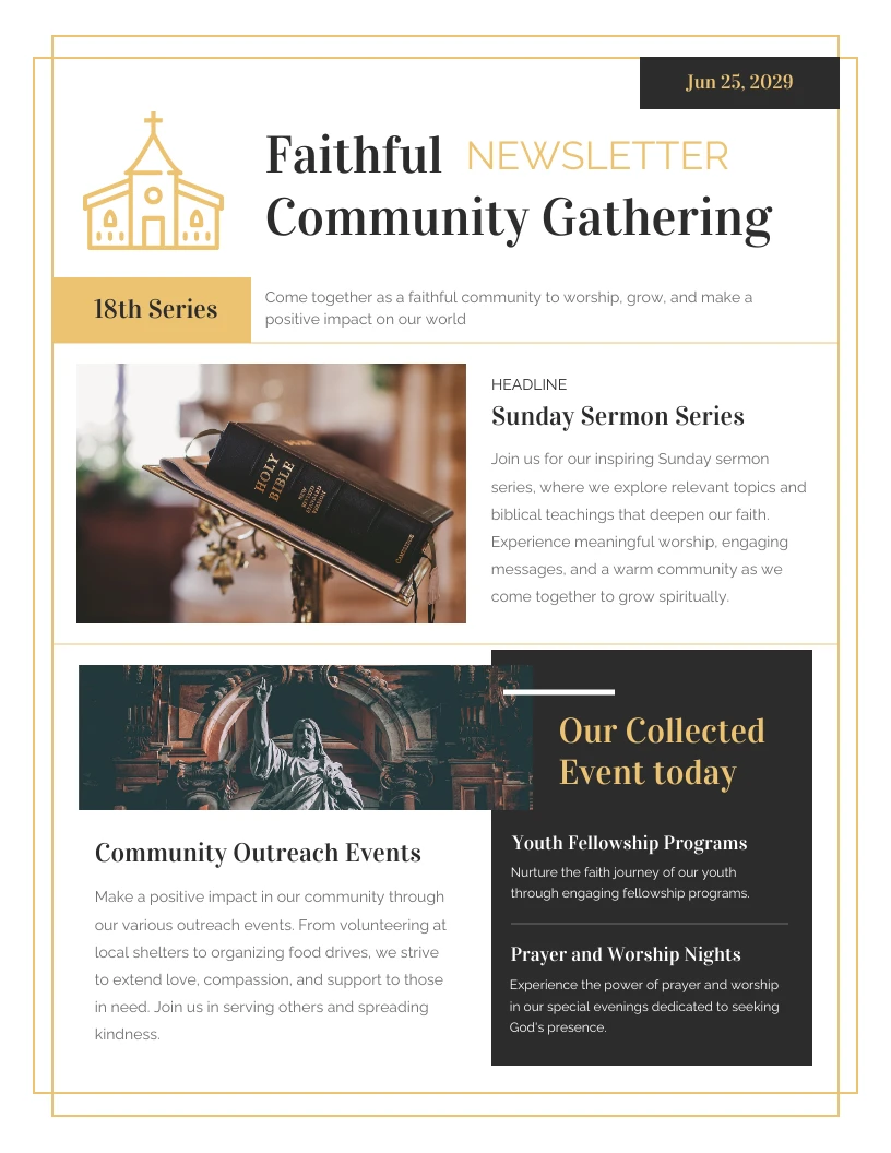 Golden Faithful Church Newsletter Template - Venngage