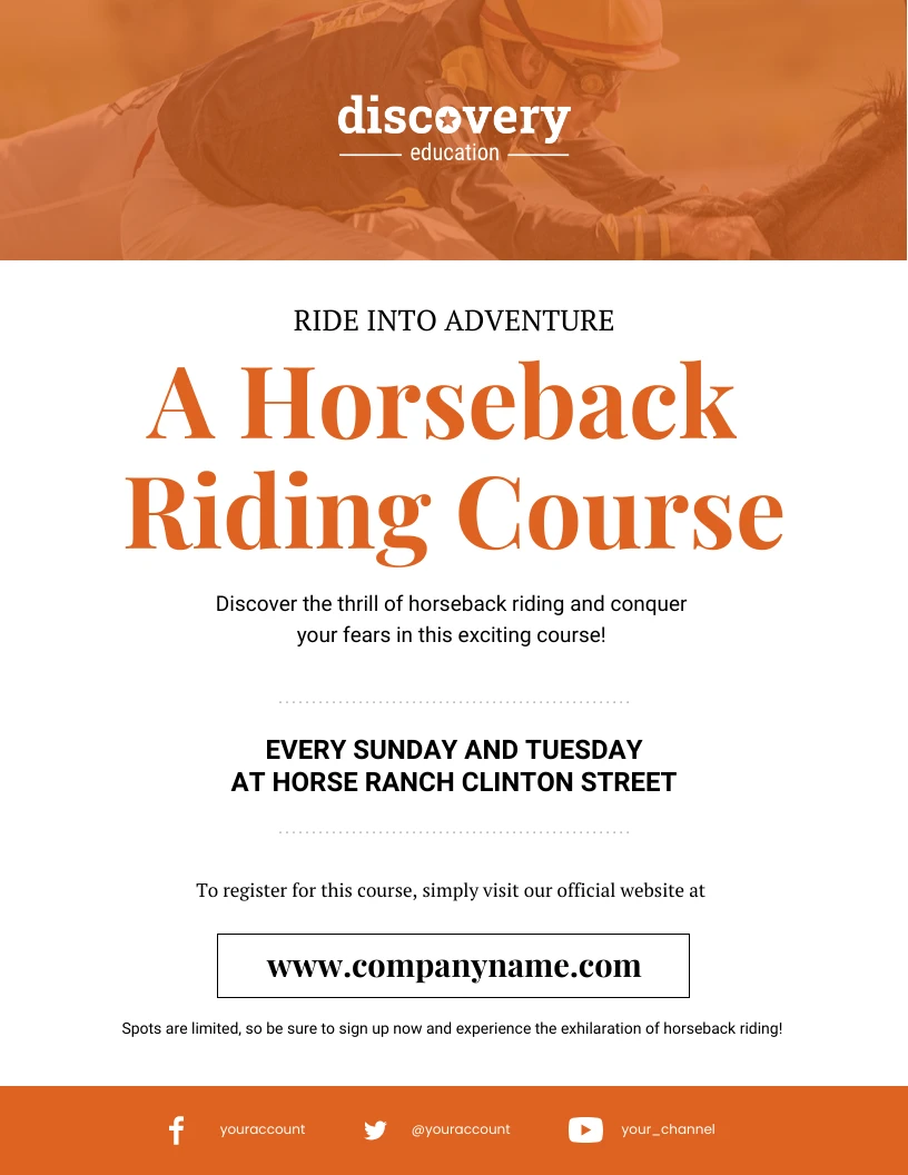 White and Orange Horse Poster Venngage