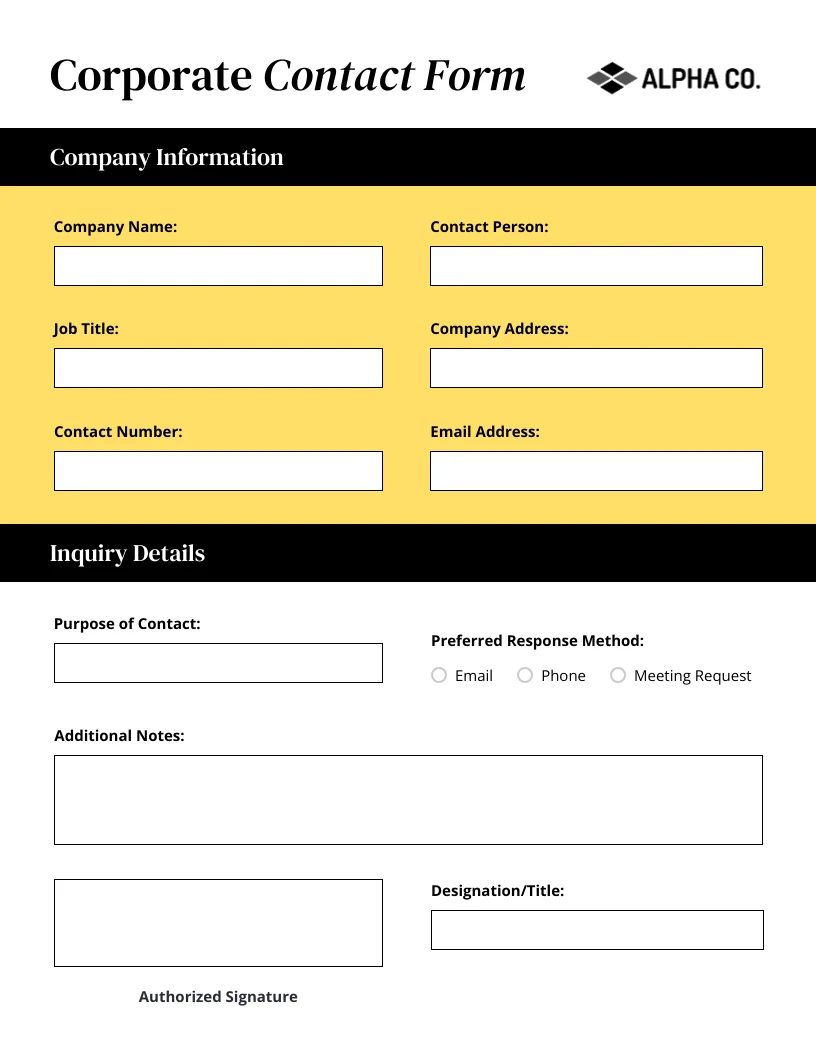 Corporate Contact Form Template - Venngage