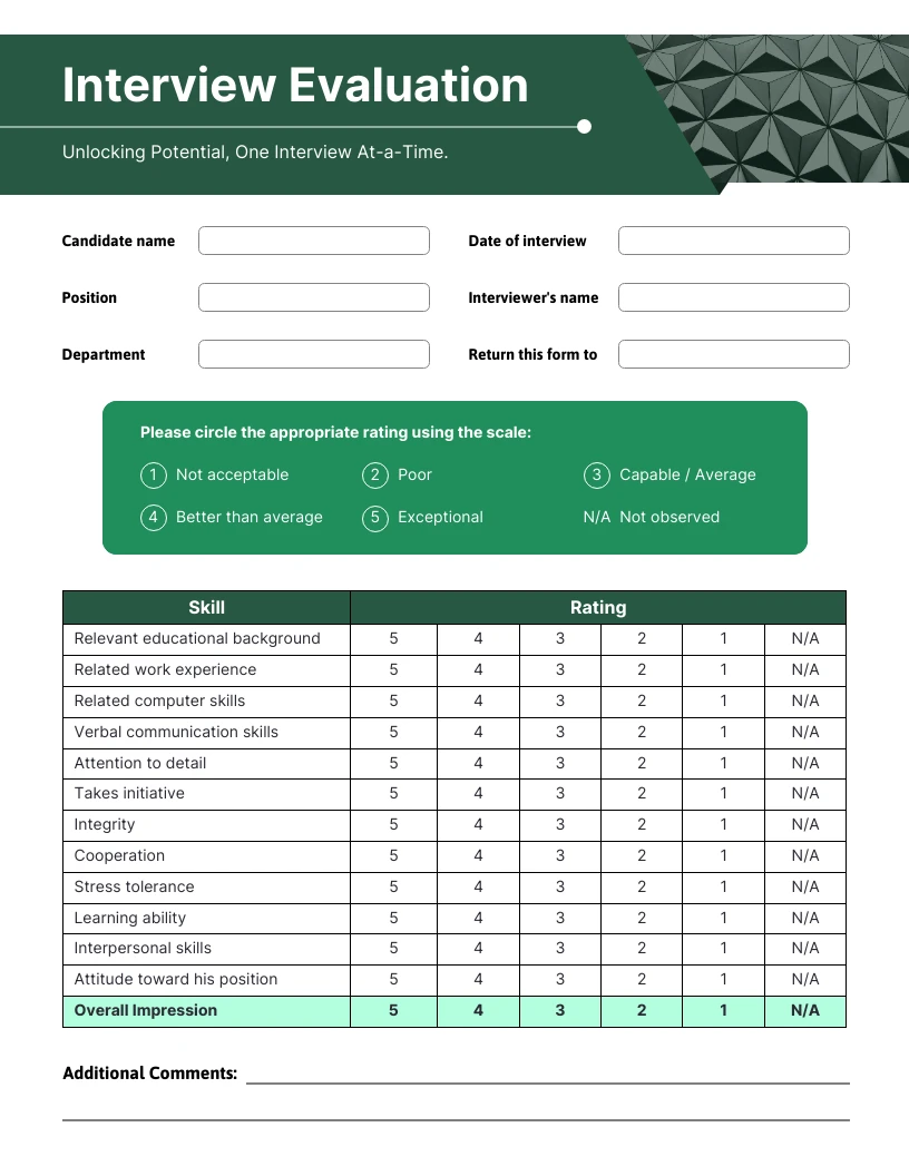 Emerald Green Interview Form - Venngage