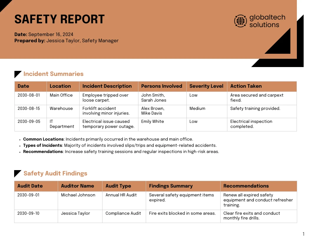 Safety Report Template - Venngage