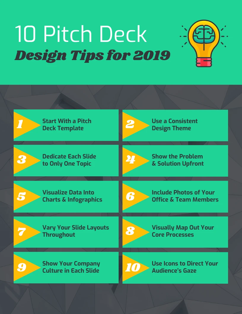 Abstract Tips Pitch Deck Infographic List - Venngage