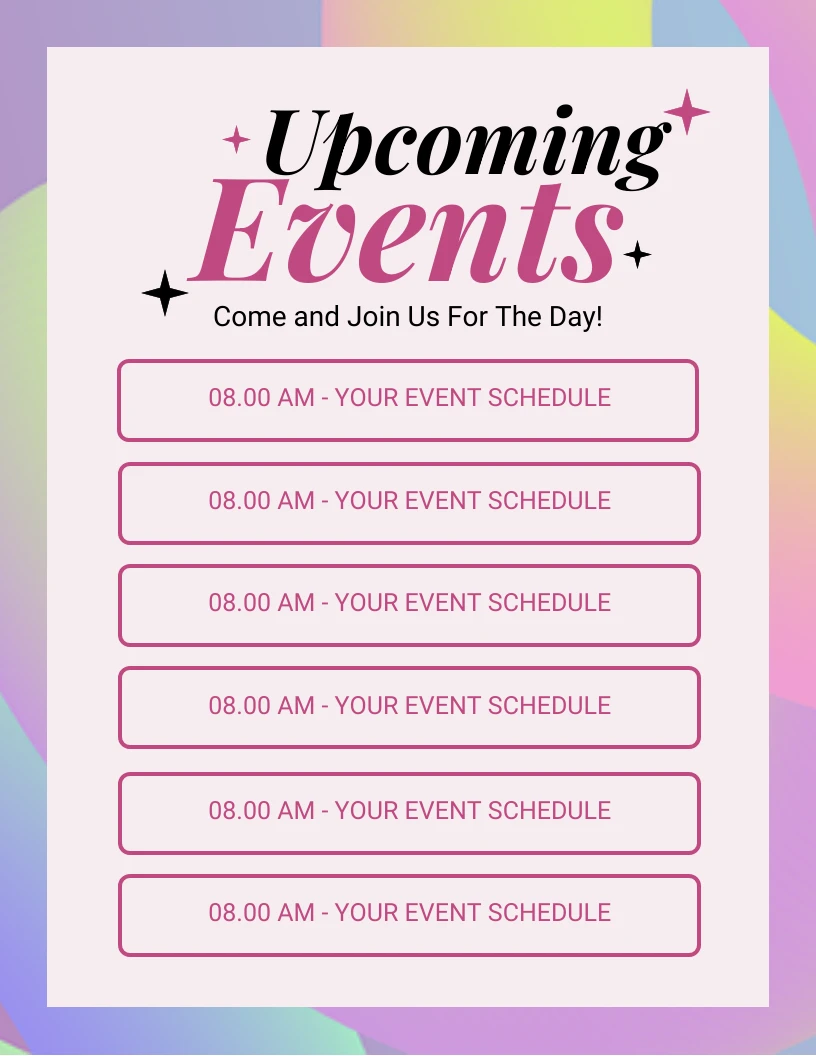 Pastel Colorful Modern Events Schedule Template (Modèle de