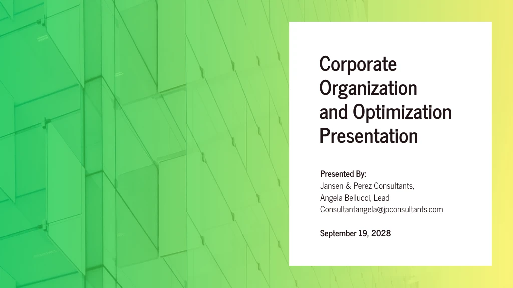 Corporate Organization Optimization Presentation Template - Venngage