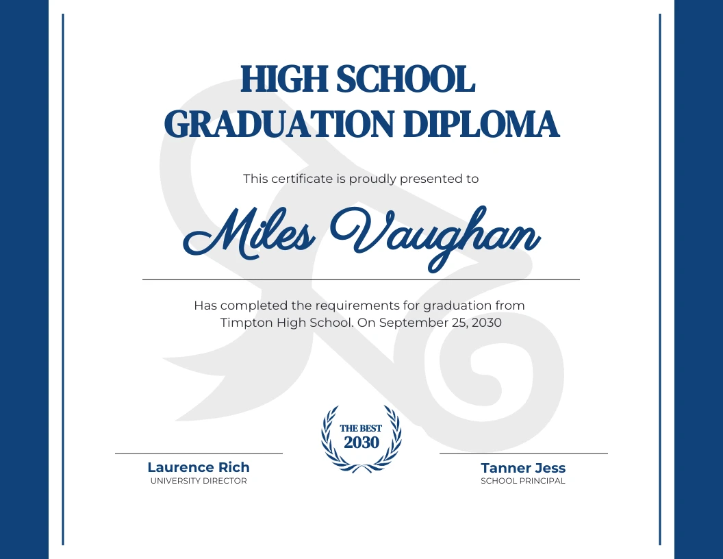 White Blue Simple Diploma Certificate Template - Venngage