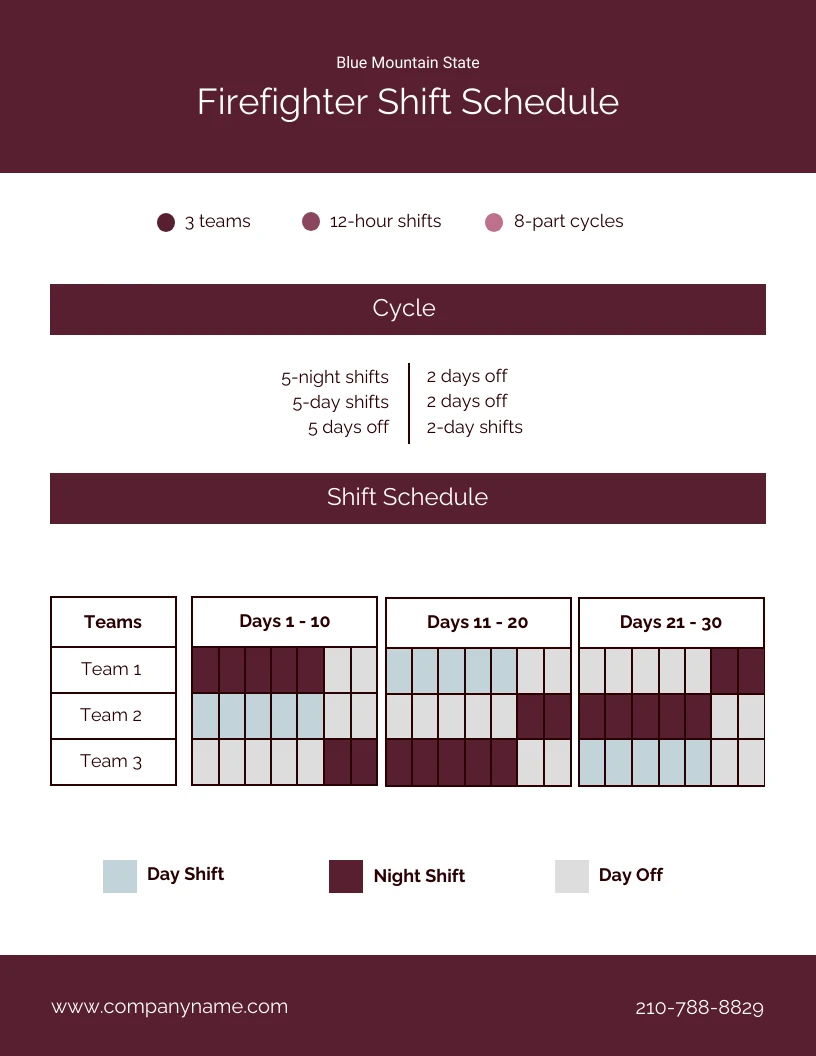 Modern Maroon Firefighter Shift Schedule Template Venngage