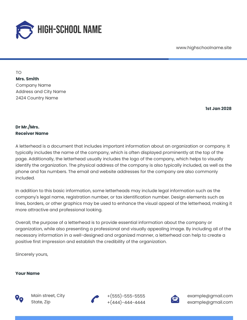 White Minimalist High School Letterhead Template Venngage