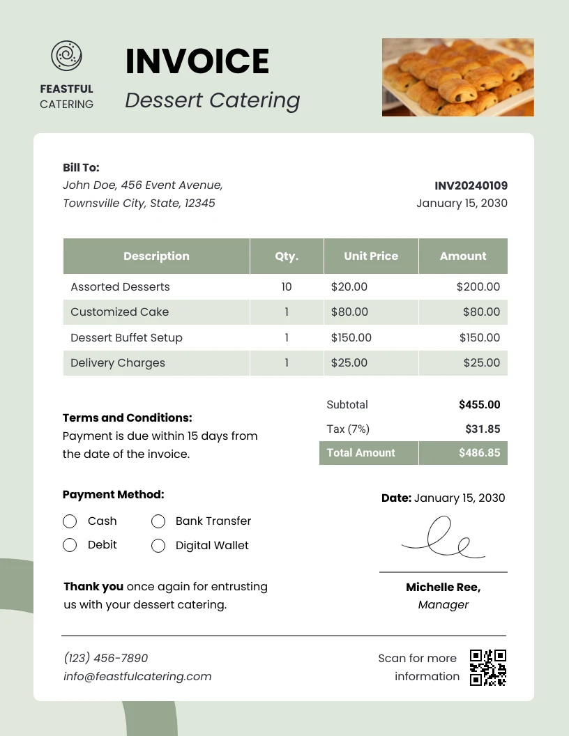 Dessert Catering Invoice Template - Venngage