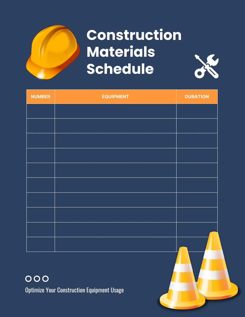 Blue And Orange Construction Materials Schedule Template Venngage