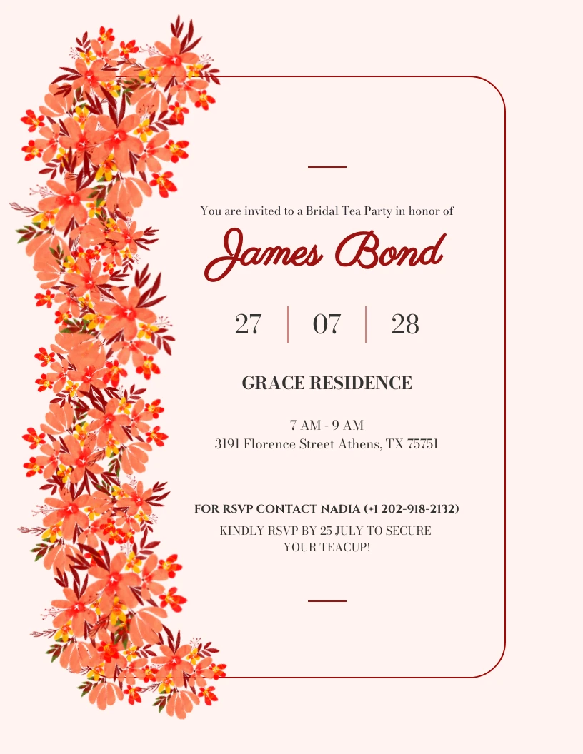 Violet Red Minimlaist Bridal Tea Invitation - Venngage, image size:816x1056