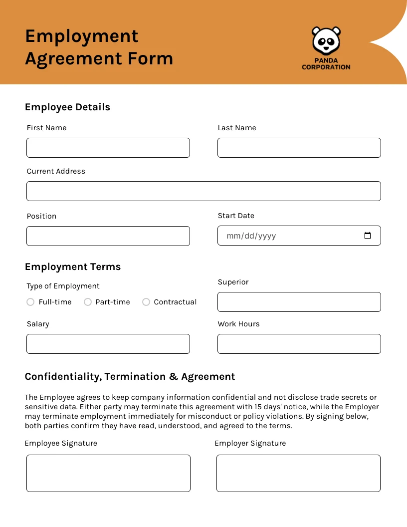 Simple Orange Employment Forms - Venngage