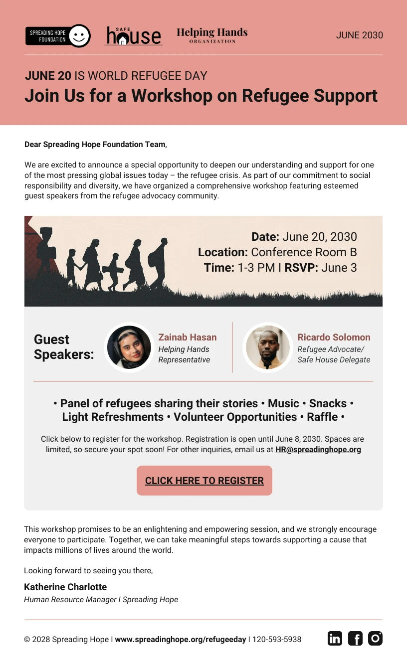 Nonprofit World Refugee Day Email Newsletter Template - Venngage