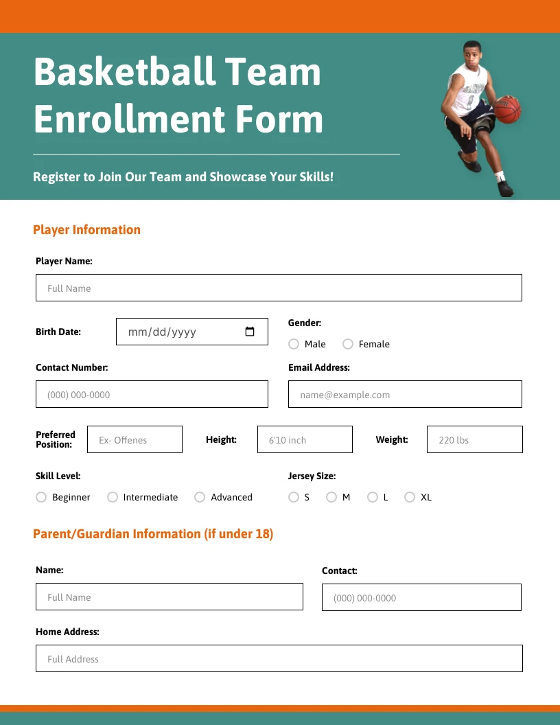 Green and Orange Simple Enrollment Forms - Venngage