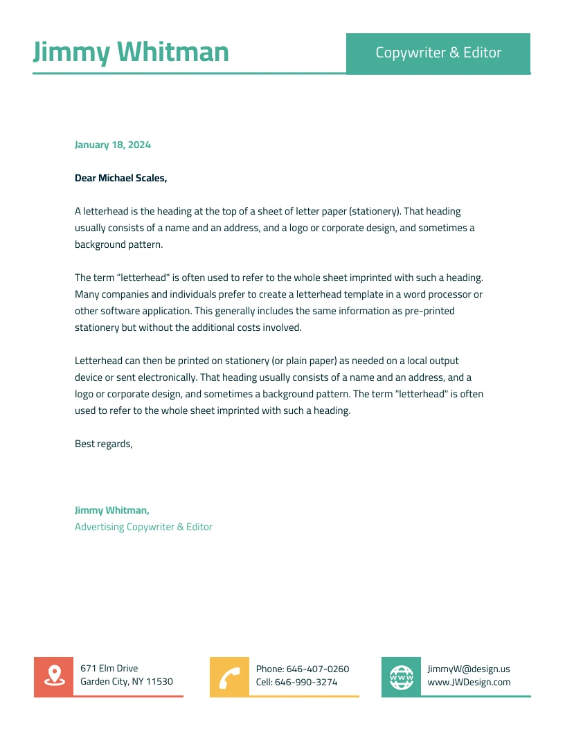 Copywriter Editor Business Letterhead - Venngage