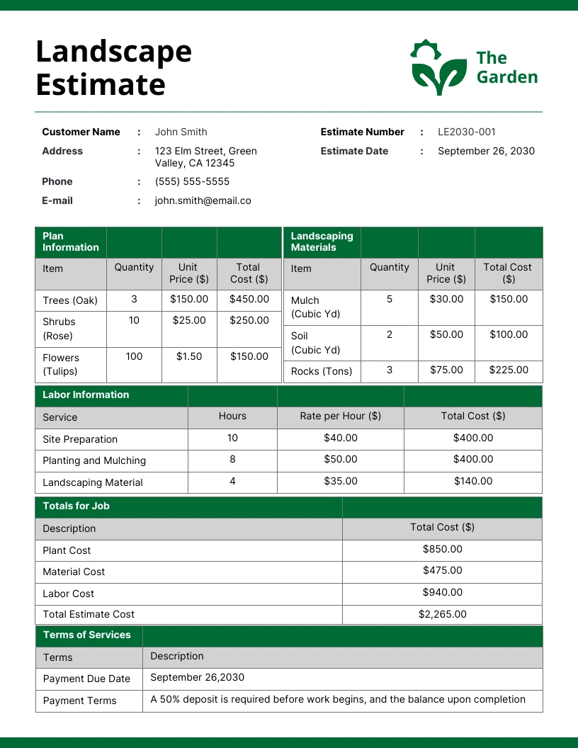 White and Green Landscape Estimate - Venngage