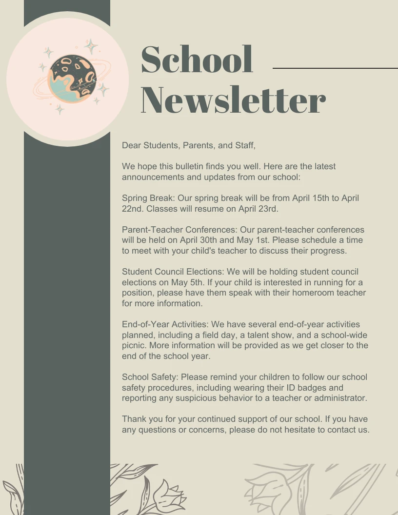 Beige Green Vintage Classic School Newsletter Template Venngage beige-green-vintage-classic-school-newsletter-template-venngage